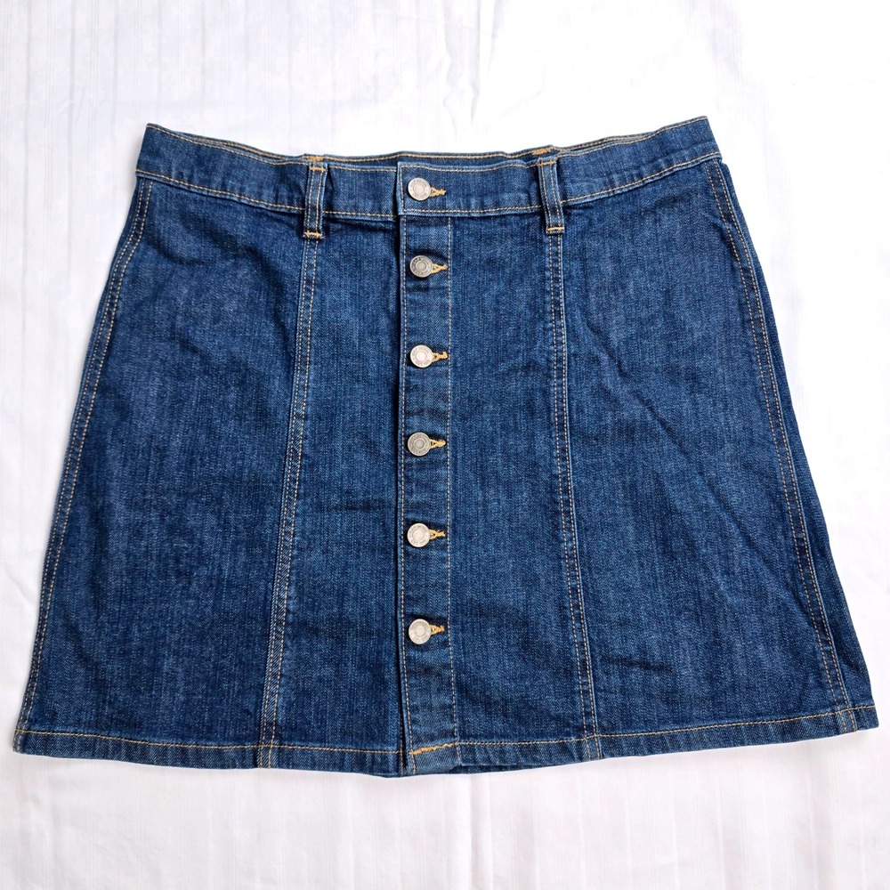 Gap Denim Button Front Mini Skirt Dark Wash A-Line High Waisted Blue Size 10/30 - Picture 9 of 12